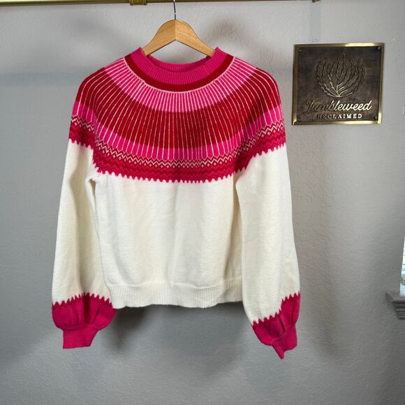 Women's Hyacinth House Pink Red Fair Isle Pullover Long Sleeve Sweater Size XS - Picture 2 of 7